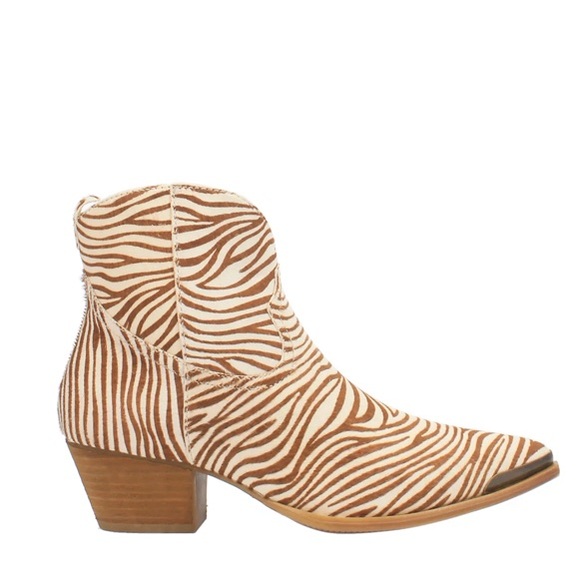 NEW Dingo Tan Zebra Print Hairy Up Genuine Calf Hair Leather Western Bootie 6.5M - Picture 2 of 14